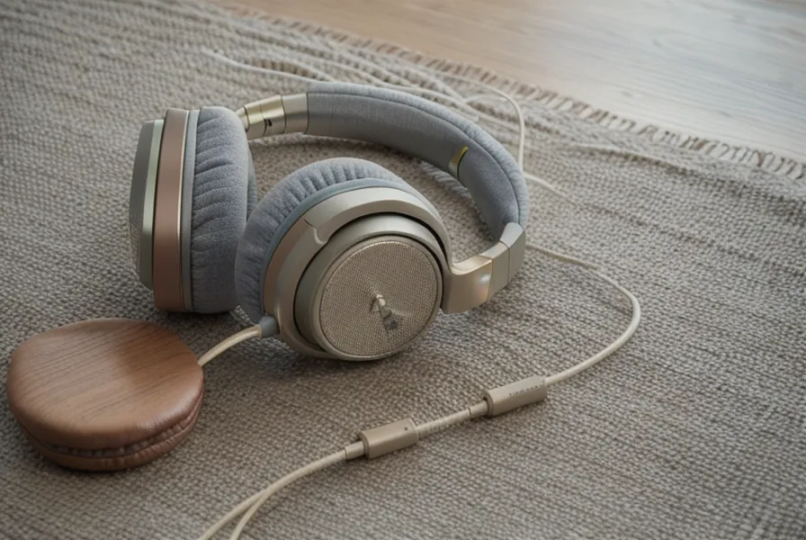 Casque audio et tasse de thé sur un plaid en laine douce pour un moment de calme